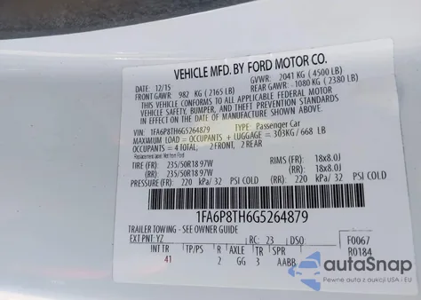 2016 Ford Mustang Ecoboost from USA, damaged, VIN 1FA6P8TH6G5264879